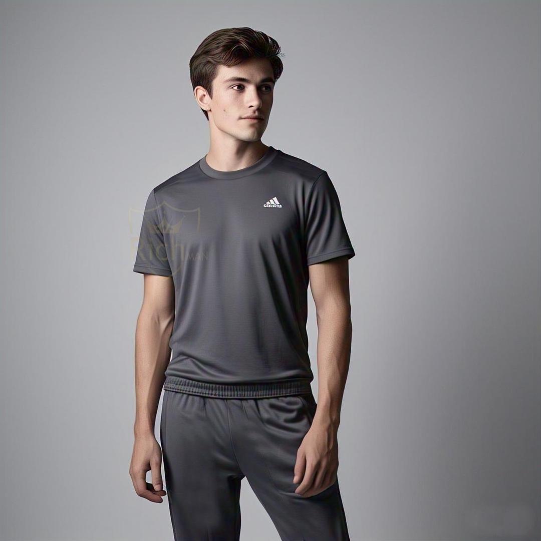 Men Micro Interlock Track Suit Grey 2Pcs Round Neck