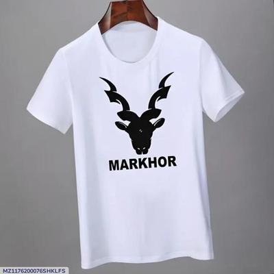 Men White Markhor Printed Cotton T-Shirt Medium to XL