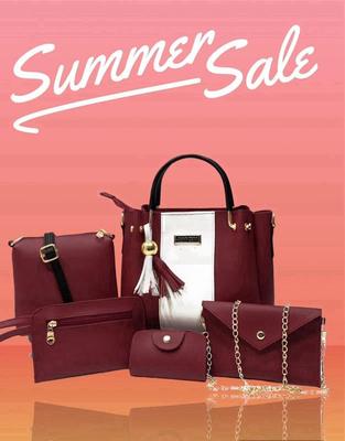 Premium Leather Handbag Set Navy Blue 5-Piece for Women