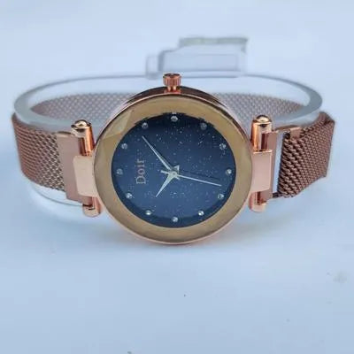 Women Rose Gold Mesh Watch with Crystal Dial
