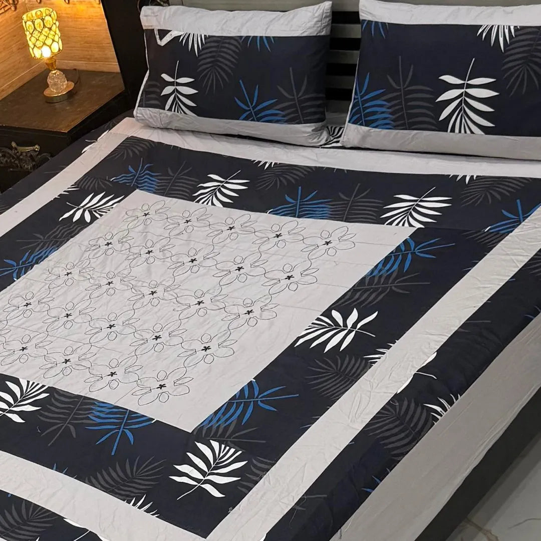 Double Bed Cotton Patchwork Bedsheet Set Black