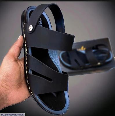 Men Black Synthetic Leather Fancy Sandals with Button Strap