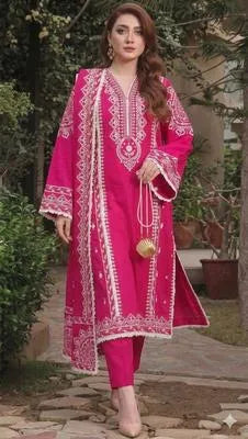 Pink Embroidered Lawn 3Pcs Set for Women