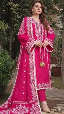 Pink Embroidered Lawn 3Pcs Set for Women