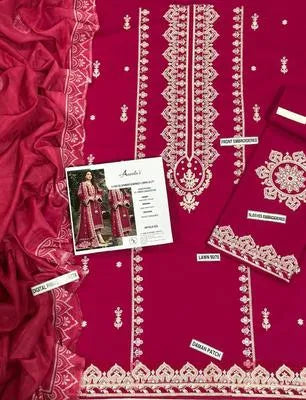 Pink Embroidered Lawn 3Pcs Set for Women