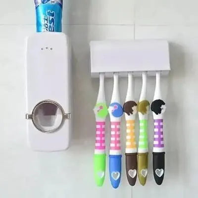 Wall-Mounted Toothpaste Dispenser with Brush Holder