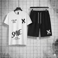 2 Pcs Men's Polyester Printed T-Shirt & Shorts Tracksuit