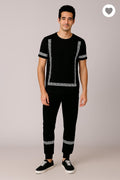 Men Black Greek Print Track Suit Slim Fit 2Pcs