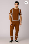 Brown Printed Men's 2-Piece Track Suit Slim Fit