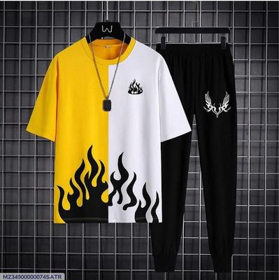 Men's Printed Track Suit Yellow Black Flame Design