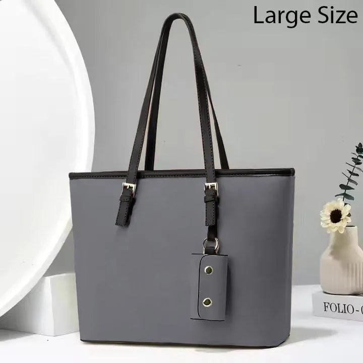 Grey Leather Shoulder Bag Large Size Women's Stylish
