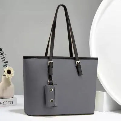 Grey Leather Shoulder Bag Large Size Women's Stylish